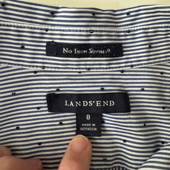 Lands End No Iron Supima Cotton 3/4 sleeve polka dot button up blouse size 8 - Picture 6 of 11